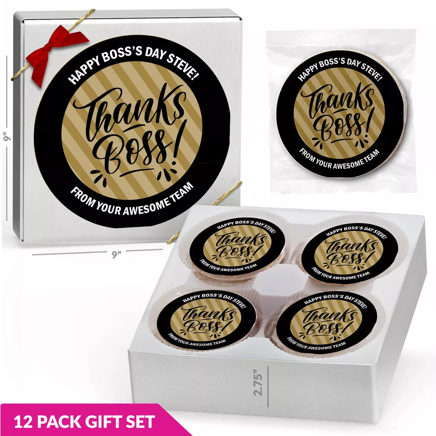 Thanks Boss - Personalized Direct Print on Round Sugar Cookie Gift Box