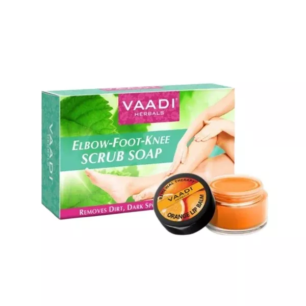 Vaadi Herbals Elbow Foot Knee Scrub Soap & Orange Lip Balm Combo - combo
