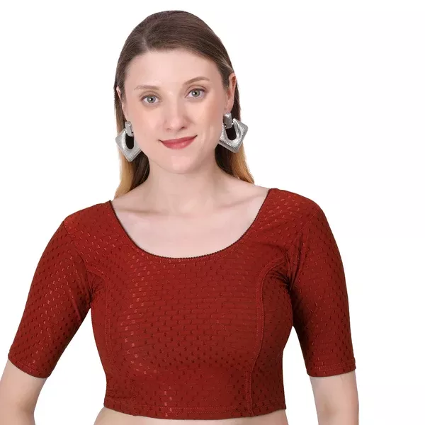 Vamika Cotton Lycra Stretchable Fabric Brown Stretchable Blouse - XL
