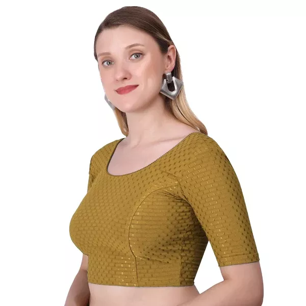 Vamika Cotton Lycra Stretchable Fabric Gold Stretchable Blouse - XL
