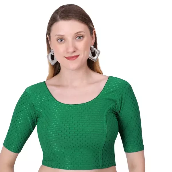 Vamika Cotton Lycra Stretchable Fabric Green Stretchable Blouse - XL