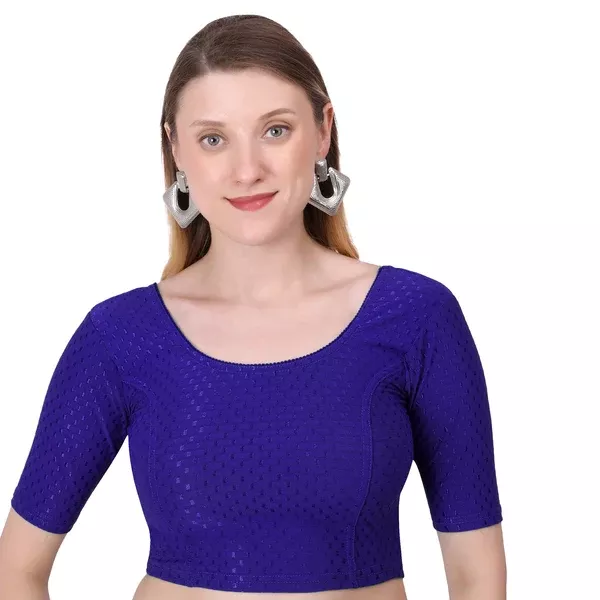 Vamika Cotton Lycra Stretchable Fabric Navy Stretchable Blouse - XL