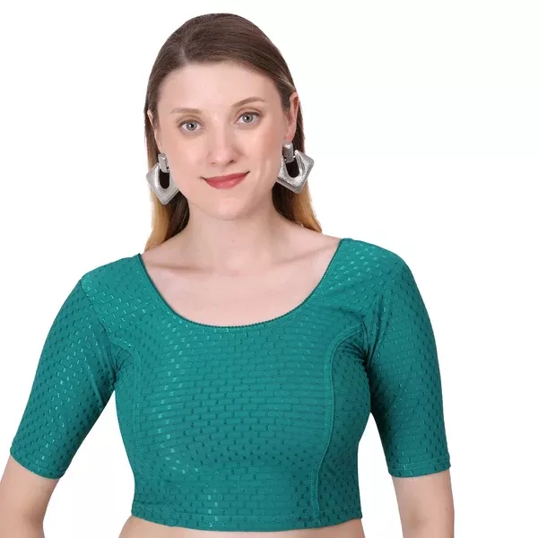 Vamika Cotton Lycra Stretchable Fabric Rama Green Stretchable Blouse - XL
