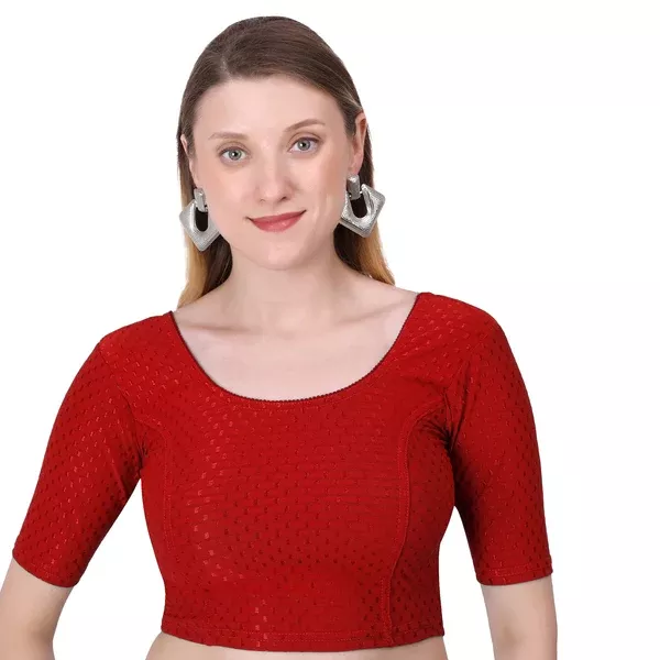 Vamika Cotton Lycra Stretchable Fabric Red Stretchable Blouse - XL