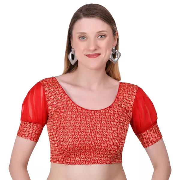 Vamika Heavy Double Phase Fabric Red Balloon Sleeves Blouse - L