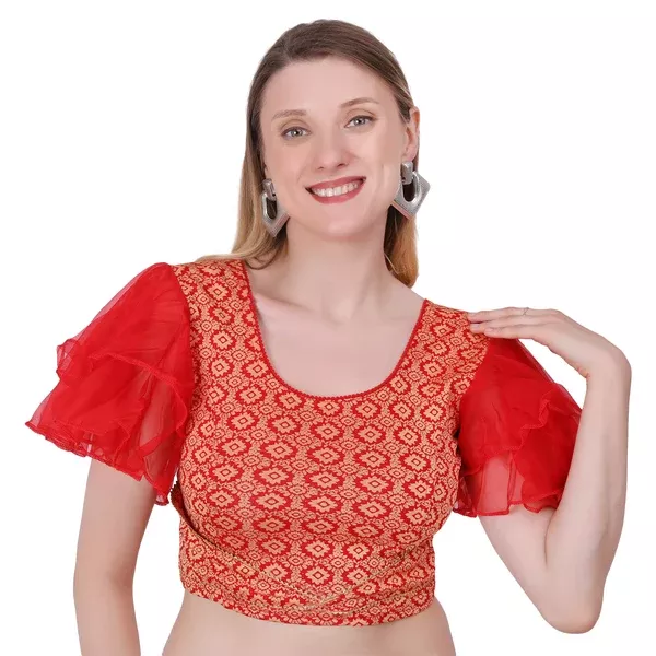 Vamika Hosiery Red Butterfly Frill Sleeves Blouse - L