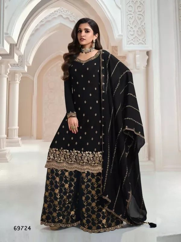 Vastranavya Exquisite Black Heavy Chinon with Embroidered & Sequins Work Salwar Suits - Uo to 44" Semi Stiched