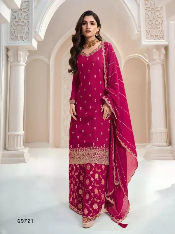 Vastranavya Exquisite Pink Heavy Chinon with Embroidered & Sequins Work Salwar Suits - Uo to 42" Semi Stiched