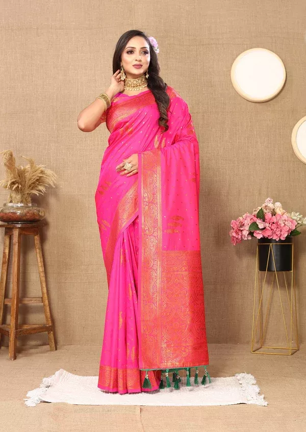 Vedant Vastram Pink Color Banarasi Silk Saree - Pink