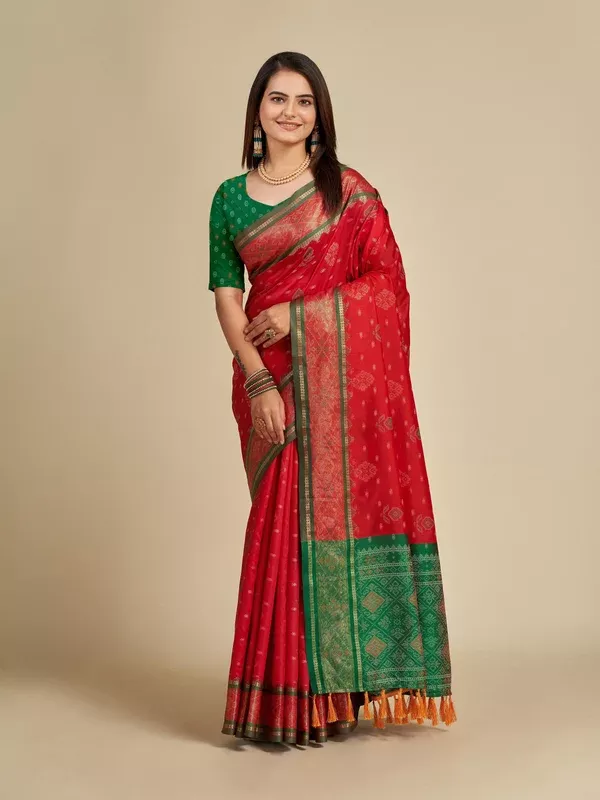Vedant Vastram Red Color Kanjeevaram Silk Saree - Red