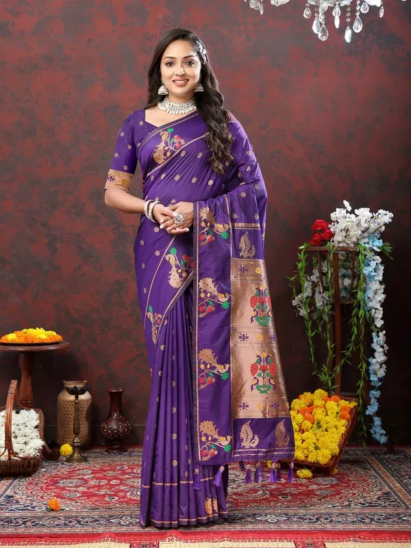 Vedant Vastram Violet Color Paithani Silk Saree - Violet