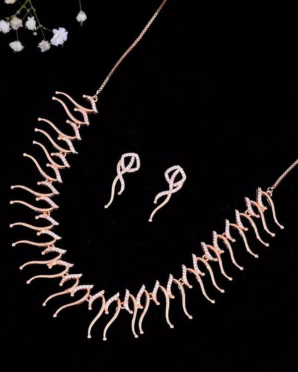 VOJ Ad Stone Studded Designer Gold-Polished Jewellery Set