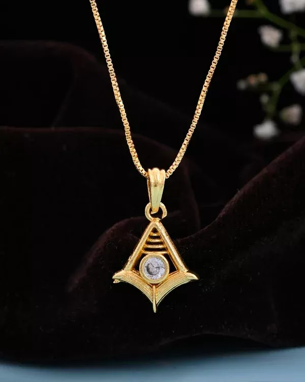 VOJ Gold-Polished Designer Ad Studded Pendant With Chain