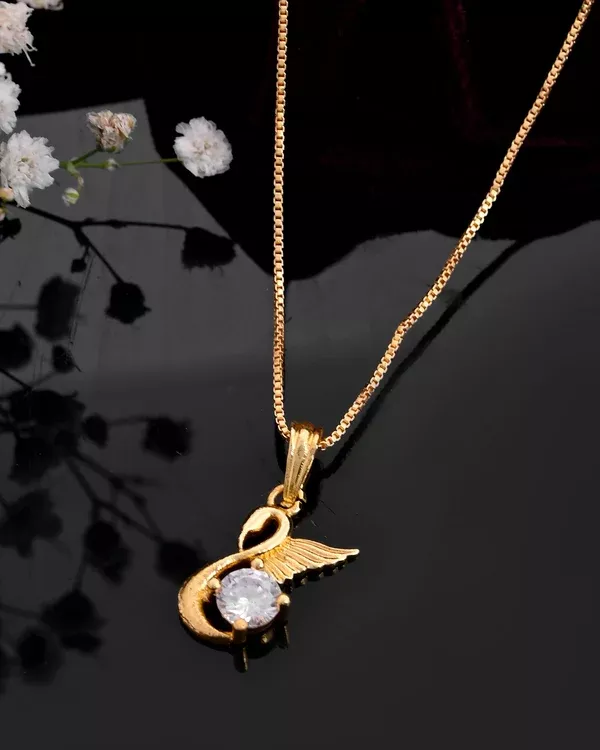 VOJ Gold-Polished Flower Shaped Ad Studded Pendant With Chain