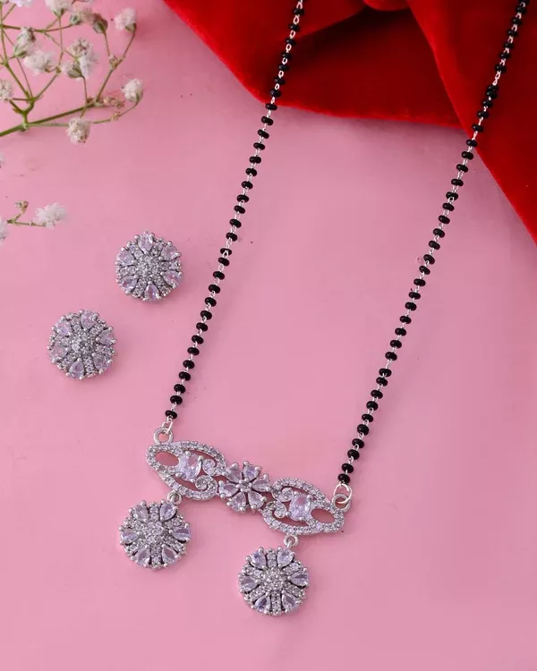 VOJ Silver Plated Ad Stone Studded Designer Mangalsutra Set