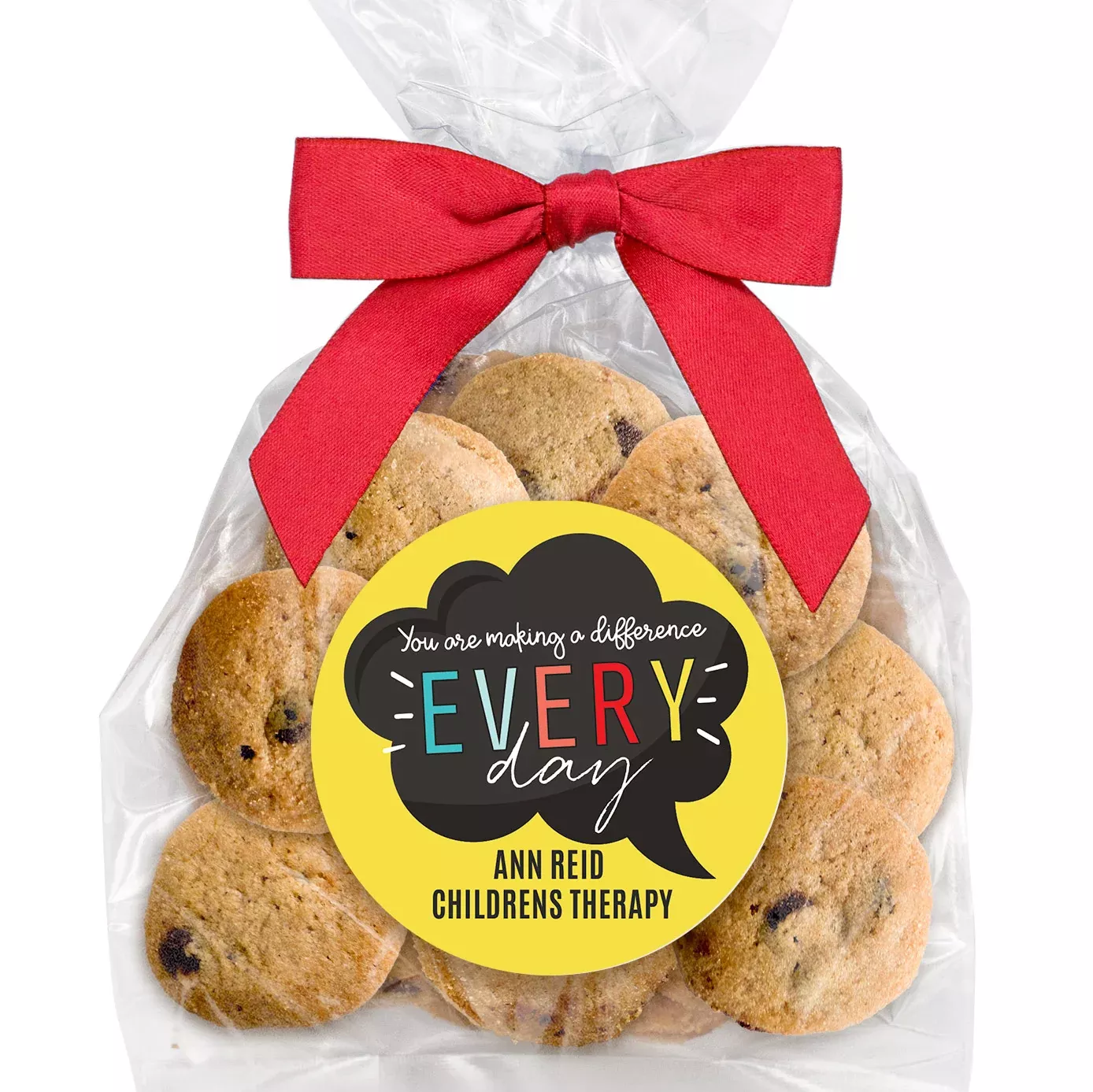 You make a difference every day - Chocolate Chip Mini Cookies (3 oz) W/ Full Color Custom Sticker & Bow Choice