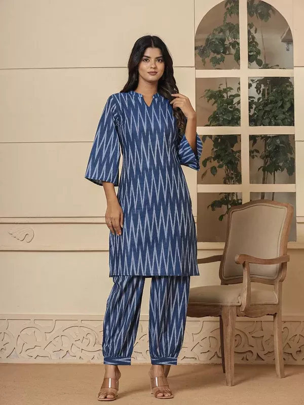 Yufta Blue Cotton Ikat Co-Ord Set - S