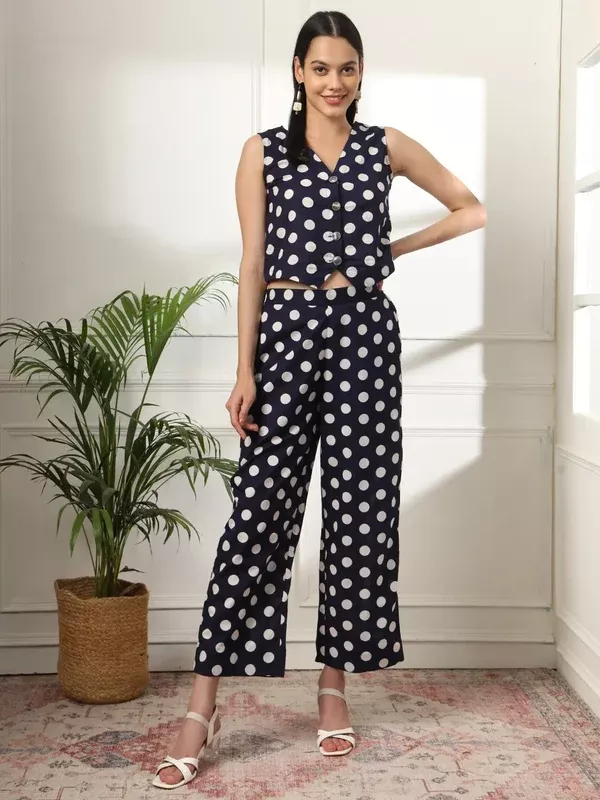 Yufta Blue Cotton Polka Top - S