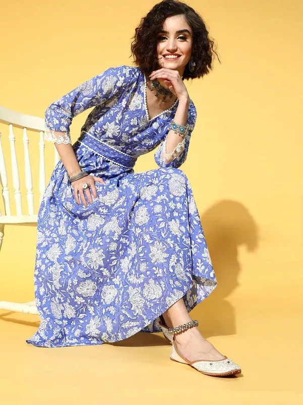 Yufta Blue Floral Ethnic Dress - S