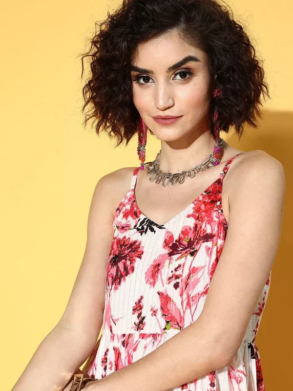 Yufta White & Pink Floral Printed Dress - XL